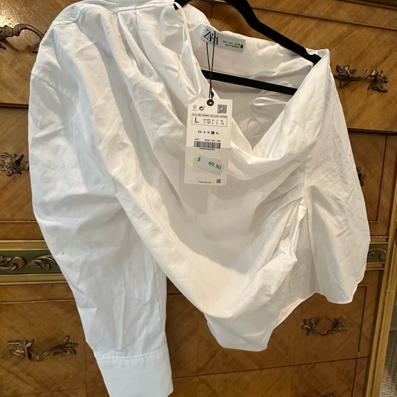 NWT Zara Poplin Asymmetrical Top Sz Large - Picture 3 of 11